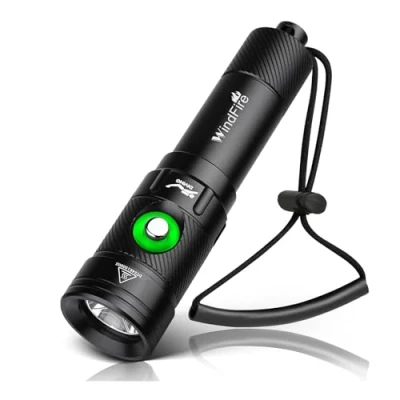 Afbeelding van WindFire duiklamp, 5000 lumen, onderwaterduiklamp, oplaadbaar, IPX8 waterdicht, 4 modi, zaklamp met vermogensindicator voor nachtduiken