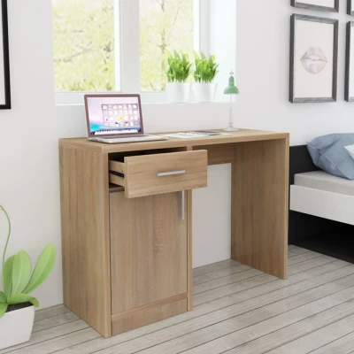 Afbeelding van Bureau met lade en kastje 100x40x73 cm eiken