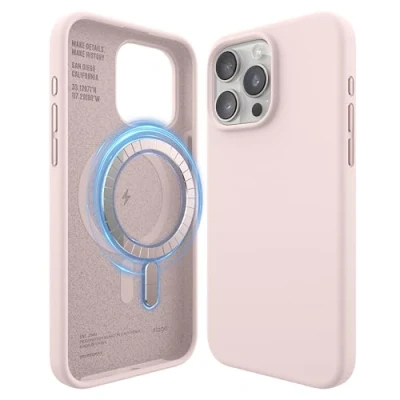 Afbeelding van elago Magnetische siliconen hoes, compatibel met iPhone 15 Pro Max, alle MagSafe accessoires, ingewerkte magneten, volledige beschermhoes [5 lagenstructuur] (Roze)