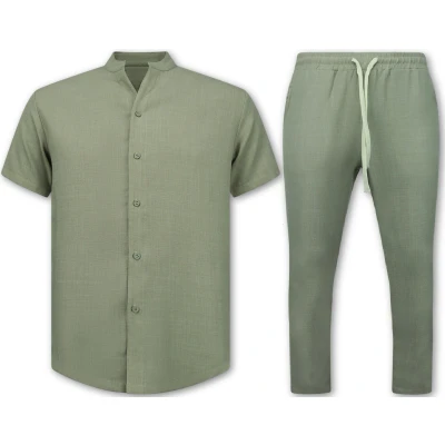 Afbeelding van Linnen Zomerset Heren Twinset Overhemd Zomer Broek MG Bruin Maat XS