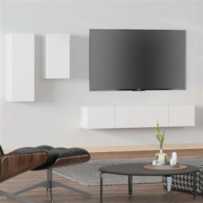Afbeelding van vidaXL 4 delige Tv meubelset bewerkt hout wit