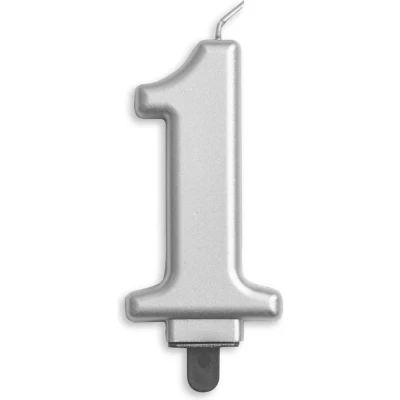 Afbeelding van Kaars 1 jaar Zilver Metallic 8cm