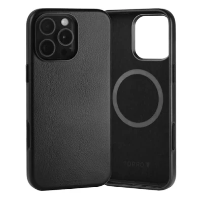 Afbeelding van TORRO beschermhoes compatibel met iPhone 16 Pro Max echt leer, MagSafe, dunne (zwart)