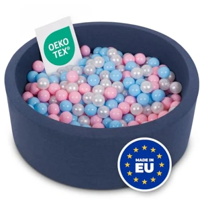Afbeelding van Selonis Ballenbad 90 x 30 cm, 200 ronde ballen van schuimrubber voor baby&#039;s en kinderen, donkergrijs: babyblauw, poederroze, parel