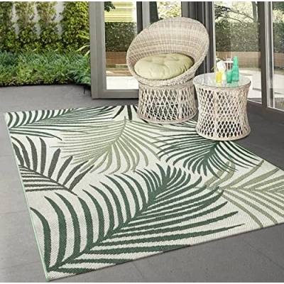 Afbeelding van the carpet Machka robuust buitentapijt, modern design, weerbestendig &amp; UV bestendig, voor balkon, terras en serre, ook geschikt keuken of eetkamer, palmboom, 160x220