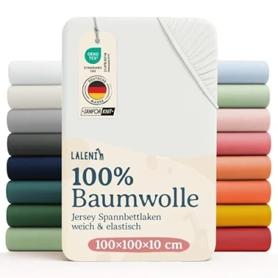 Afbeelding van Laleni Jersey Baby/Kind Hoeslaken Actief Ademend Oeko Tex Certificeerd Babybed, Wieg, Kinderbed 100 x 10cm, ivoor, vierkant