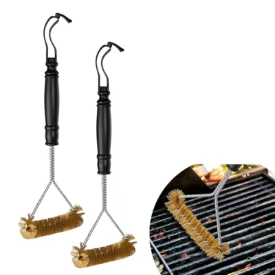 Afbeelding van Set van 2 messing borstels Voor Gietijzeren barbecue gasbarbecue gasbarbecue, houtskoolgrill