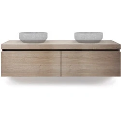 Afbeelding van Looox Wood collection Wooden Drawer BoX ladenkast met 2 laden 160x45x46cm softclose eiken old grey