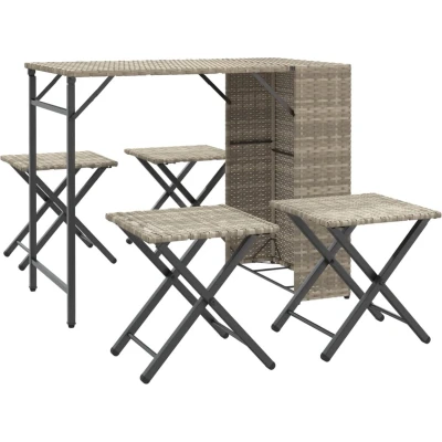 Afbeelding van vidaXL 5 delige Tuinset inklapbaar poly rattan lichtgrijs