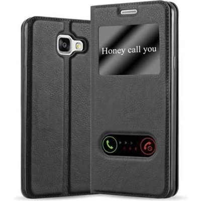Afbeelding van Cadorabo Hoesje geschikt voor Samsung Galaxy A3 2016 in KOMEET ZWART Beschermhoes met magnetische sluiting, standfunctie en 2 kijkvensters Book Case Cover Etui