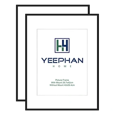 Afbeelding van Set van 2 A2 fotolijsten met plexiglas front lijst houder voor A3 frame 59,4 x 42 cm zwart aluminium fotolijst wandmontage