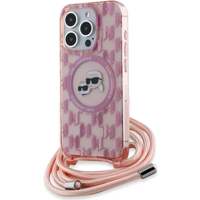 Afbeelding van Karl Lagerfeld IML Crossbody Monogram &amp; Choupette Head MagSafe hoesje voor iPhone 15 Pro roze