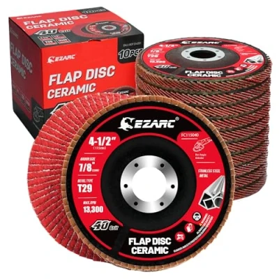 Afbeelding van EZARC Keramische Blade Schijven 40 Korrels, Schuurschijven 115 mm, Slijpschijf Type 29 Voor Roestvrij Staal, Gietijzer en Metalen Plaat, Verpakking van 10