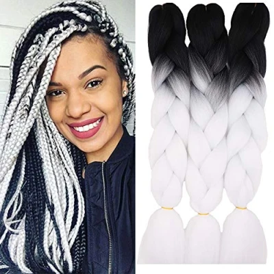Image de 24 Extensions Pour Tresse Jumbo Braid Kanekalon Extension Cheveux au Crochet Tressage synthétique Africaine Lot de 3 (Noir&amp;Blanc)