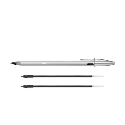 Image de Stylo à bille rechargeable Bic Cristal Re’new encre noire et 2 cartouches