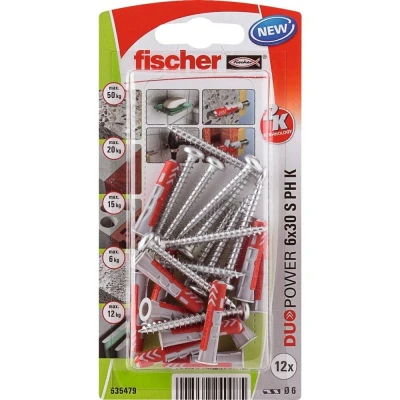 Afbeelding van Fischer plug duopower 6x30mm met bolkopschroef 12 stuks