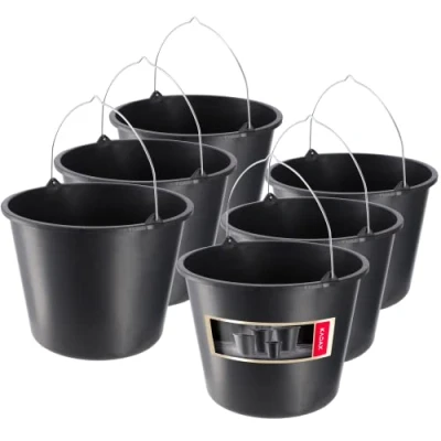 Afbeelding van KADAX Bouwemmer, 20 liter, mortelemmer van kunststof, ronde emmer voor bouwplaats en tuin, stabiele wateremmer, cementemmer met handvat metaal, mortelbak, zwart, poetsemmer (6)
