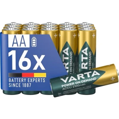 Afbeelding van VARTA AA batterijen, oplaadbaar, 16 stuks, Power on Demand batterij, oplaadbare 2100 mAh Ni MH, zonder geheugeneffect, voorgeladen, direct klaar voor gebruik