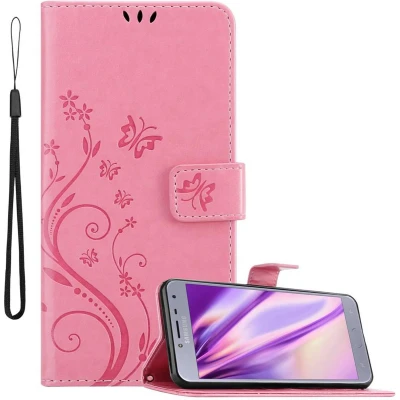 Afbeelding van Cadorabo Hoesje geschikt voor Samsung Galaxy J4 2018 in BLOEMEN ROZE Beschermhoes bloemmotief met magnetische sluiting, standfunctie en kaartsleuven Book Case Cover Etui