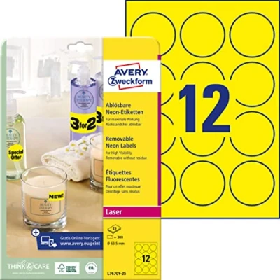 Afbeelding van Etiket Avery L7670 25 63.5mm rond neon geel 300stuks