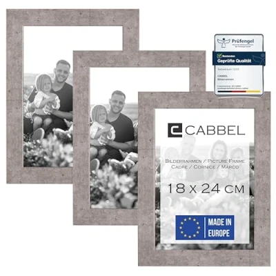Afbeelding van CABBEL Set van 3 fotolijsten DIN A5 18 x 24 cm, MDF houten lijst in grijs, met onbreekbaar acrylglas