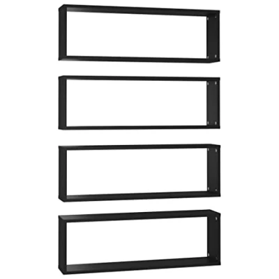 Afbeelding van vidaXL Wandkubusplanken, 4 stuks, zwart, 80 x 15 26,5 cm, spaanplaat