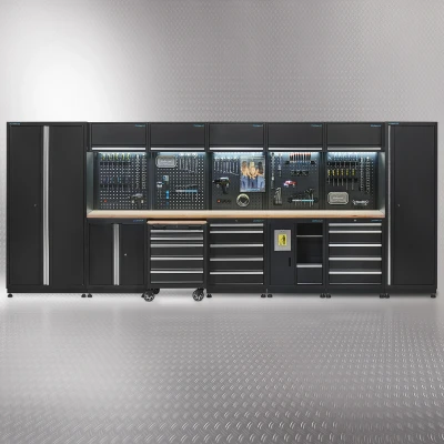 Afbeelding van Werkplaatsinrichting PREMIUM met eiken werkblad 500 cm breed