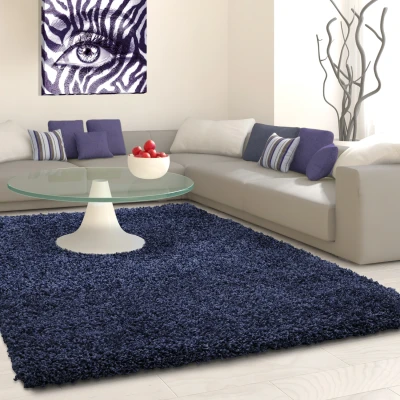 Afbeelding van Basic Shaggy vloerkleed Donker Blauw Hoogpolig 100x200 cm