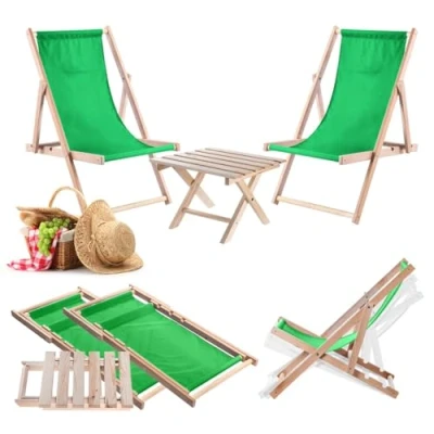 Afbeelding van KADAX Klaptafel met 2 ligstoelen, kleine houten tuintafel, bijzettafel voor balkon en tuin, opvouwbare salontafel (groen)