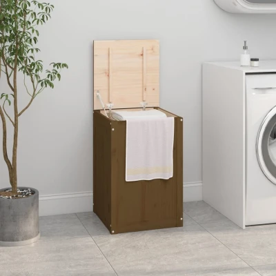 Afbeelding van Wasmand 44x44x66 cm massief grenenhout honingbruin