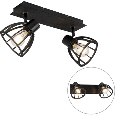 Afbeelding van QAZQA Industriële plafondlamp zwart 2 lichts Fotu