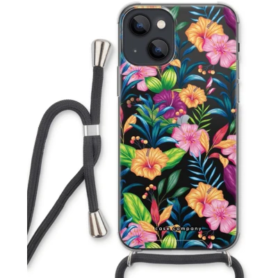 Afbeelding van Case Company® hoesje met Koord geschikt voor iPhone 13 Tropisch 2 Telefoonhoesje Zwart Extra Bescherming aan alle Kanten en Over de Schermrand