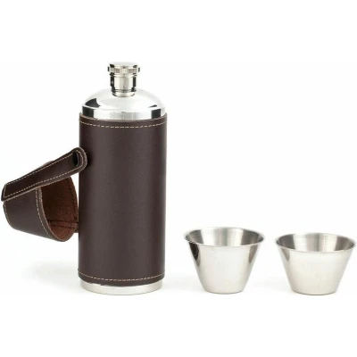 Afbeelding van Kikkerland Camping Flask Met Glazen 3 delig Zilver