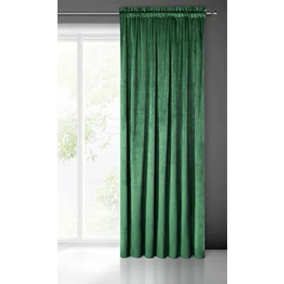 Afbeelding van Eurofirany Pierre Velvet Fluwelen gordijn met plooiband, 1 stuk, 215 g/m², voor woonkamer, slaapkamer, modern, klassiek, donkergroen, 140 x 300 cm