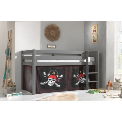 Afbeelding van LUCEVI Pino Halfhoogslaper H115CM + Ladder Caribian Pirates Gordijntjes Grijs 90x200 cm