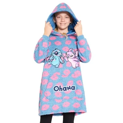 Afbeelding van Disney Sweatshirts met capuchon voor meisjes, plaid trui kinderen, jongeren, Stitch trui, poncho plaid, oversized, van fleece, één maat