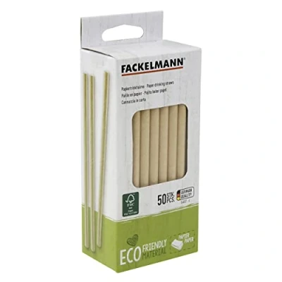 Afbeelding van Fackelmann Papieren rietjes, duurzaam, milieuvriendelijk, FSC gecertificeerd, recyclebaar, composteerbaar, biologisch afbreekbaar, voor feestjes of thuis, bruin/wit, 0,8 x 15 cm, 50 stuks
