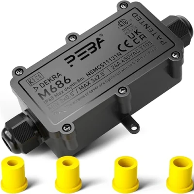 Afbeelding van PEBA® IP68 waterdichte aftakdoos voor buiten, 2 weg stekker kabel met een diameter van 4 12 mm, buiten tuin en ondergrondse kabel, zwart
