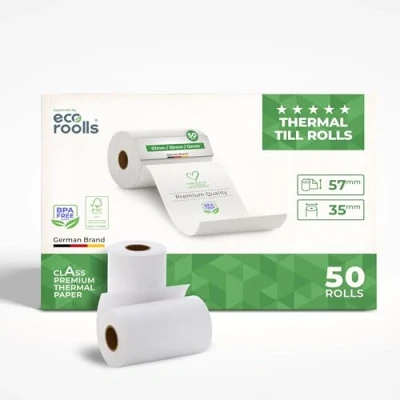 Afbeelding van Lot de 50 rouleaux papier thermique pour terminal EC 57 mm x 35 diamètre Sans BPA 1 carton