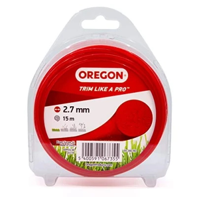 Afbeelding van Oregon Nylon grastrimmerdraad voor bosmaaier en grastrimmer, tuinverzorging knutselen, universele maat, alle doeleinden, ronde draad, spoel van 2,7 mm x 15 m, kleur rood (69 380 RD)