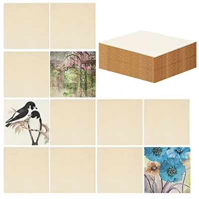 Afbeelding van Belle Vous Plak ruw hout (30 stuks) natuurlijke houten plaat, vierkant, 10 x cm en 2,5 mm dik, voor handwerk, onderzetters, hout, pyrografie schilderen