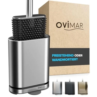 Afbeelding van ovimar Omofyr Toiletborstel van siliconen, met ventilatie, roestvrij staal, afneembare lekbak, slechts 6 cm breed, staand of wandmontage in de badkamer