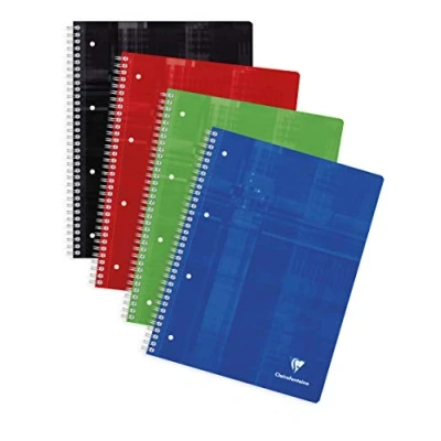 Image de Clairefontaine 8252C Un Cahier à Spirale Perforé A4+ 22,5x29,7 cm 160 Pages Détachables Petits Carreaux Papier Blanc 90 g Couverture Carte Pelliculée Couleur Aléatoire