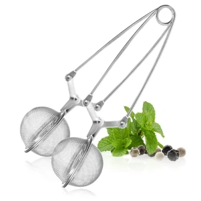 Afbeelding van COM FOUR® 2 x theetang theezeef van roestvrij staal in bolvorm voor losse thee (02 stuks Ø 5,5 cm)