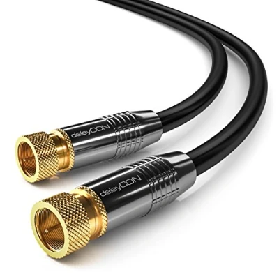 Afbeelding van deleyCON 1,5m SAT Antennekabel HD Satellietkabel Coax Kabel voor DVB S/S2 4K Ultra 1080p Full HDTV 2x F Stekker Metalen Zwart