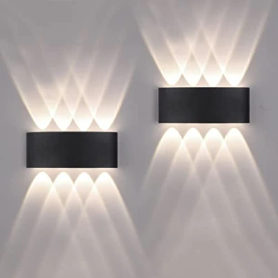Afbeelding van 2 stuks wandlampen voor buiten/binnen, led, buitenlampen, 16 W, 1600 lm, IP65, waterdicht, modern, van aluminium, up and down, lichtlamp, spot, wandlamp (zwart, 4500 K, natuurlijk licht)