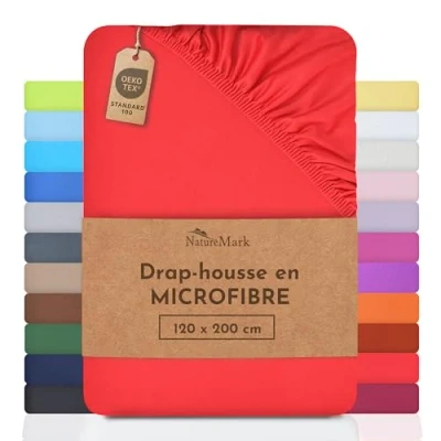 Image de NatureMark drap de lit en microfibre à prix réduit ! beaucoup tailles et couleurs marchandise marque (drap 120x200 cm, Rouge)