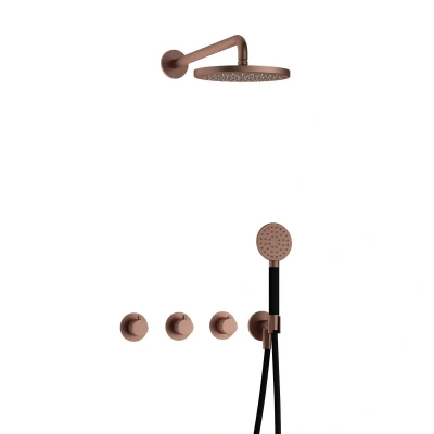 Afbeelding van Hotbath Cobber Regendoucheset IBS70 Geborsteld Koper PVD Ronde handdouche 20cm Hoofddouche Wandarm Handouche met wandhouder