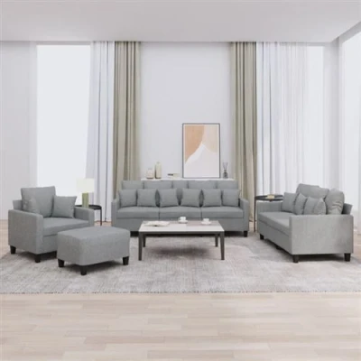 Afbeelding van vidaXL 4 delige Loungeset met kussens stof lichtgrijs