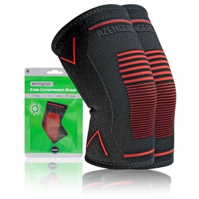 Afbeelding van aZengear Compressie kniebeschermers (paar) voor gewrichtspijn, gewrichtsblessures, meniscusscheur, artritis, hardlopen, squats (XL)